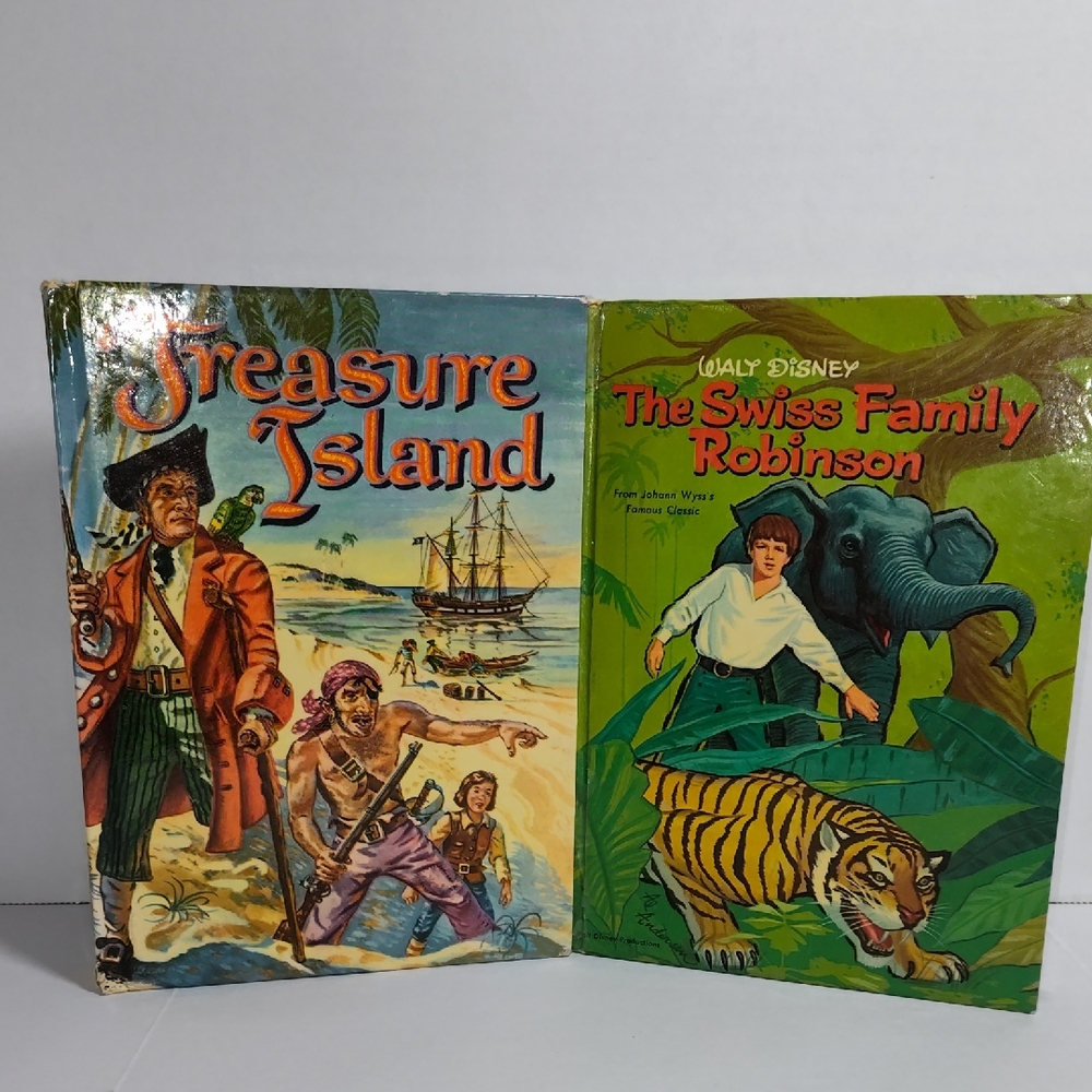 Disney Treasure Island and Swiss Family Robinson Coffee Table Books Green Blue
